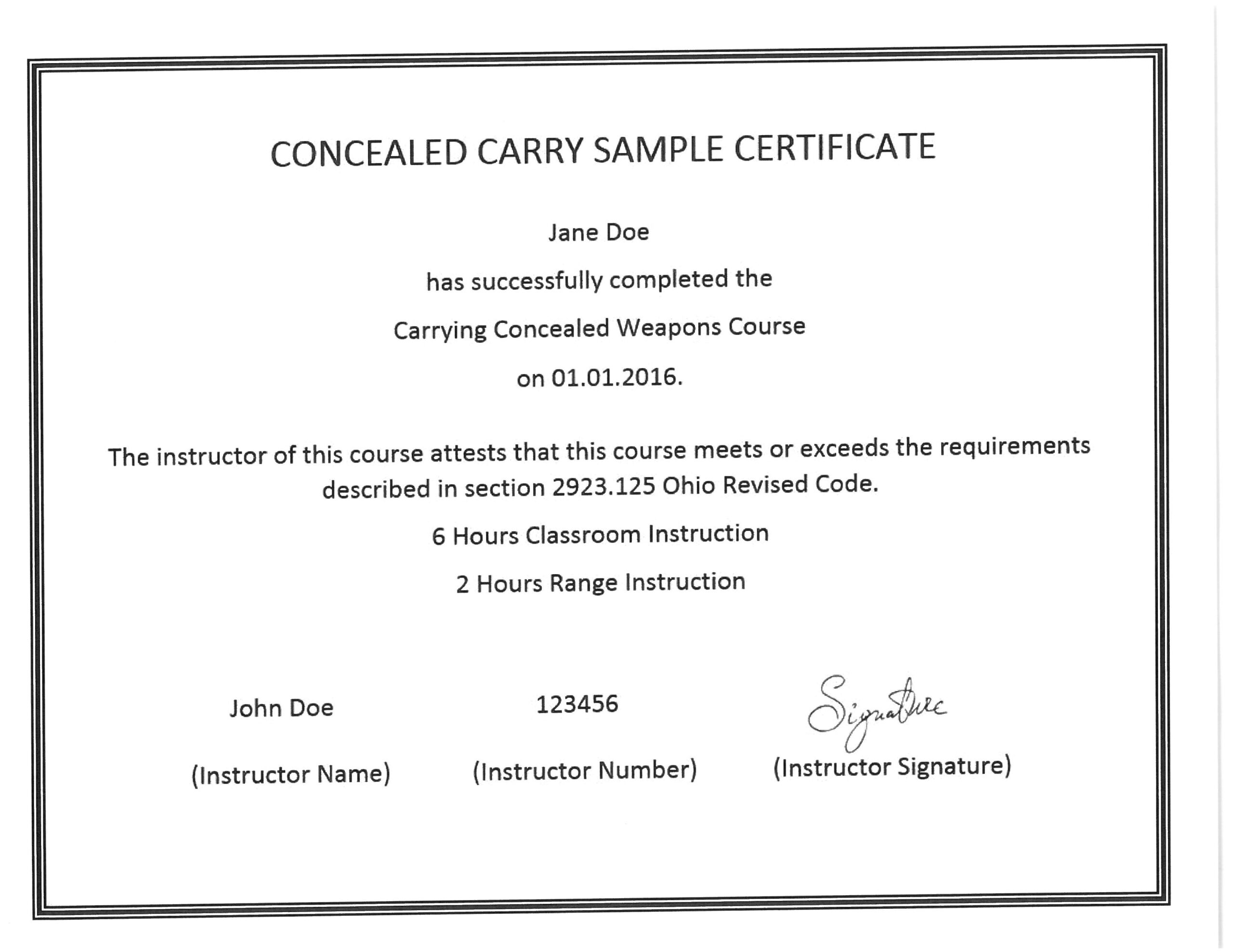 how long is a concealed carry class certificate good for